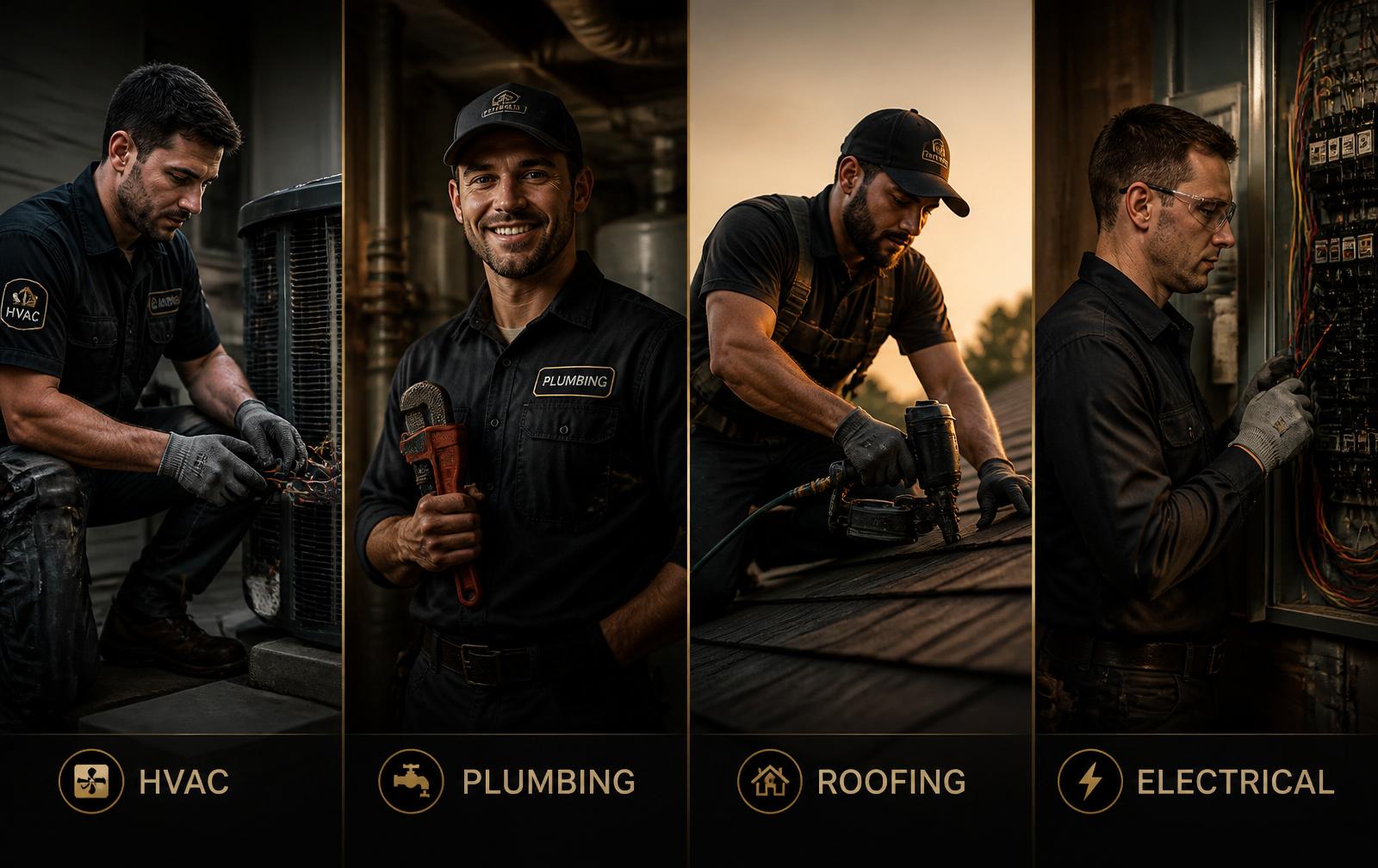 HVAC, plumbing, roofing and electrical professionals